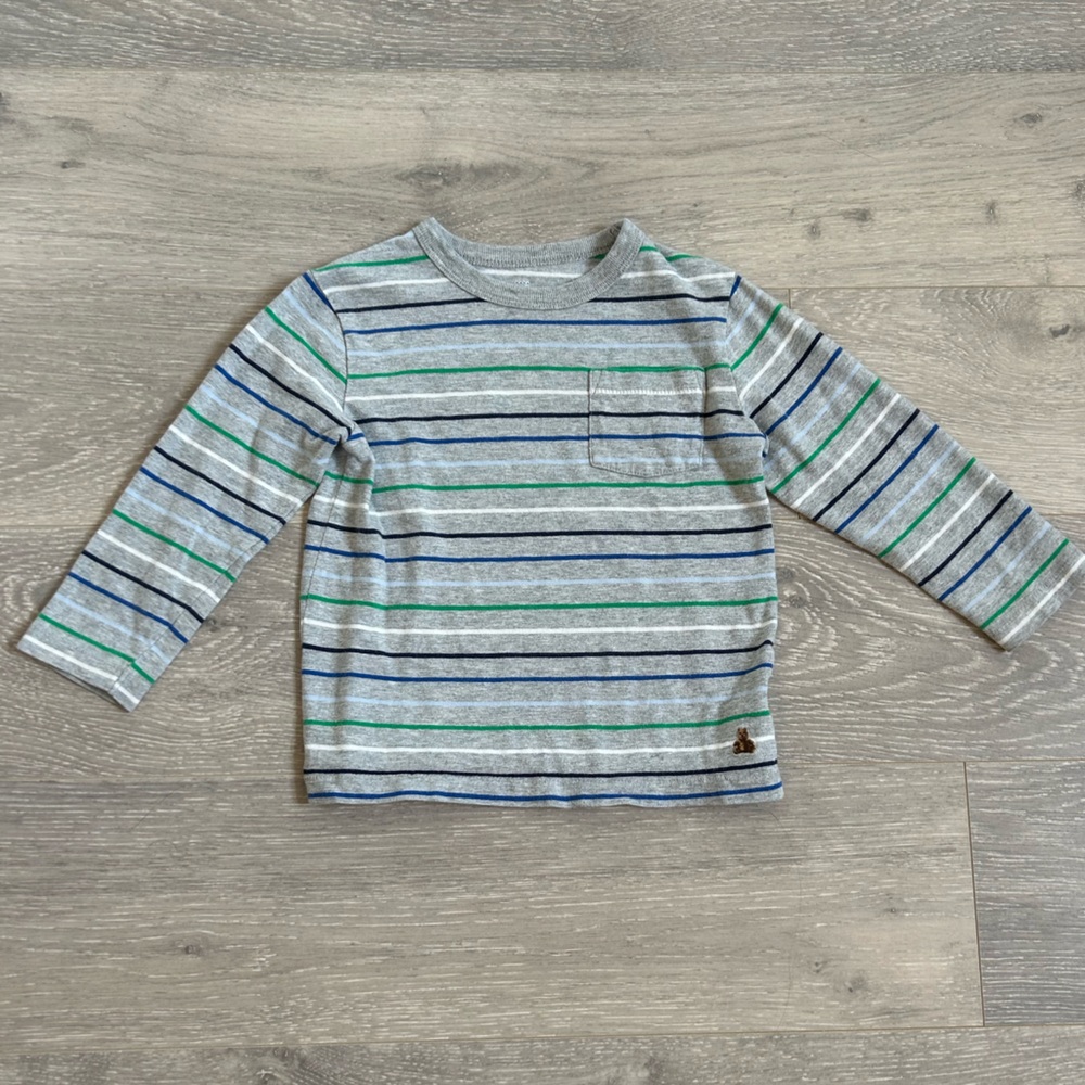 GAP Gray Shirt with Green and Blue Stripes